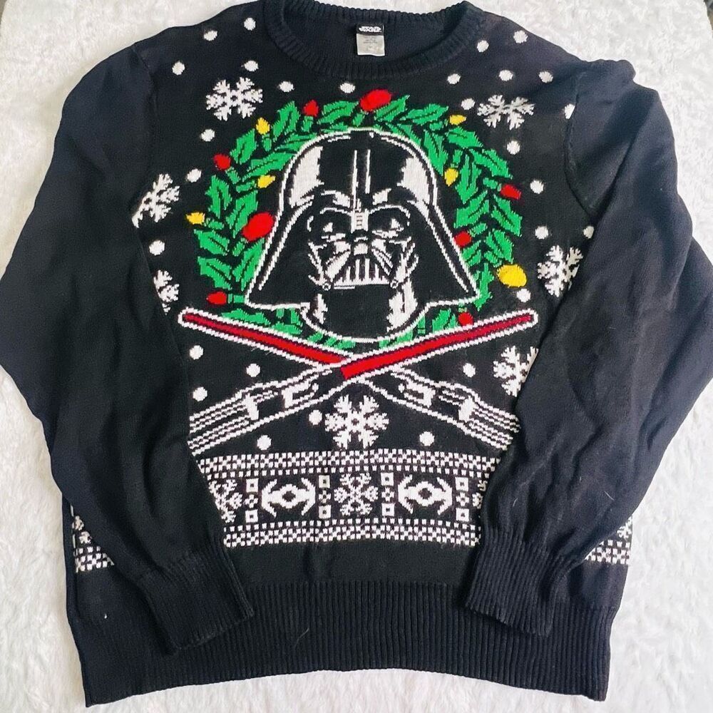 Star Wars Womens Black Darth Vader Ugly Christmas Knit Pullover Sweater XL